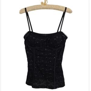 Byline Floral Stretch Lace Bustier Size M Black Silver Metallic Goth Festival